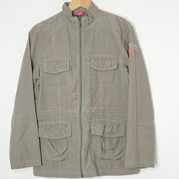 Le Grenier Women's Gray Green Long Sleeve 4-Pockets Full Zipper Military Jacket - Picture 1 of 12
